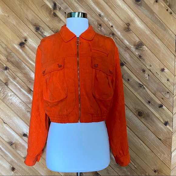 Anthropologie Cartonnier Eisenhower Orange Jacquard Bomber Jacket 
Sz XS - Picture 8 of 12